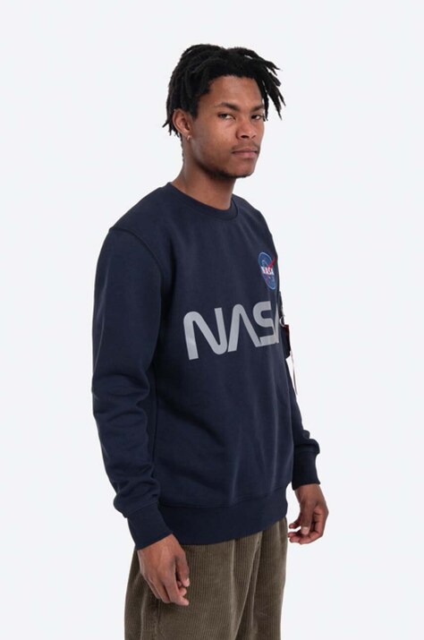 Mikina Alpha Industries pánská, tmavomodrá barva, s potiskem, 178309.07-navy