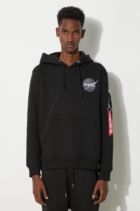 Alpha Industries bluza Space Shuttle Hoody męska kolor czarny z kapturem z nadrukiem 178317.03