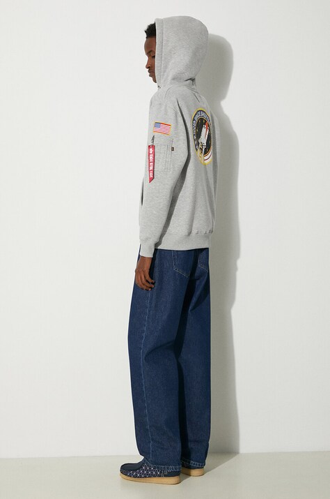 Кофта Alpha Industries чоловіча колір сірий з капюшоном з принтом 178317.17-grey