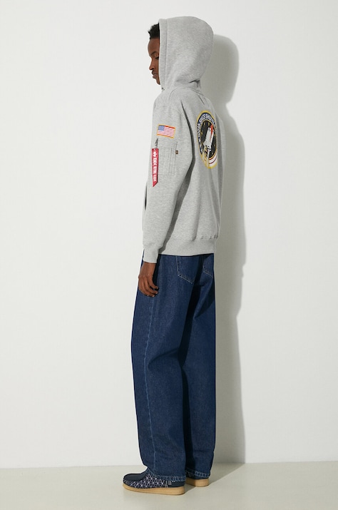 Alpha Industries bluza Space Shuttle Hoody męska kolor szary z kapturem z nadrukiem 178317.17