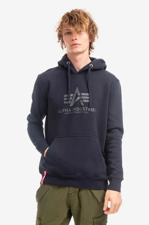 Alpha Industries bluză Basic Hoody bărbați, culoarea bleumarin, cu glugă, cu imprimeu 178312.07-navy