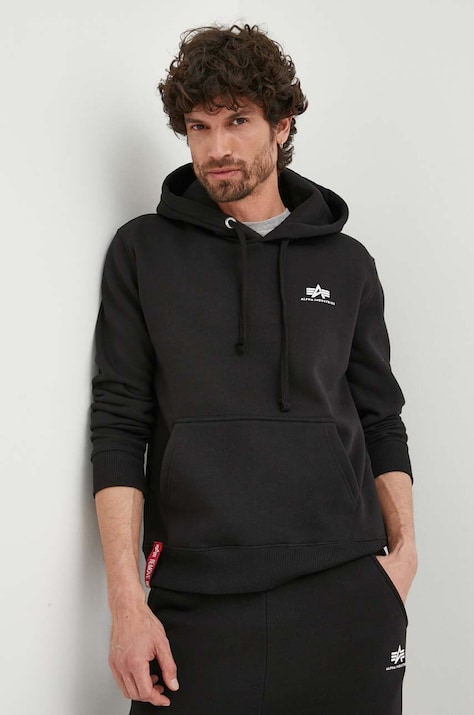 Суичър Alpha Industries Basic Hoody Small Logo в черно с качулка с принт 196318.03