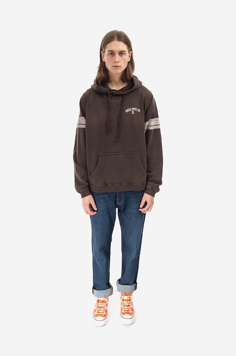 Guess hanorac de bumbac barbati, culoarea maro, cu glugă, modelator, Bluza GUESS USA Washed Hoodie M2BQ00KBB40 G1CG M2BQ00.KBB40-CYSM