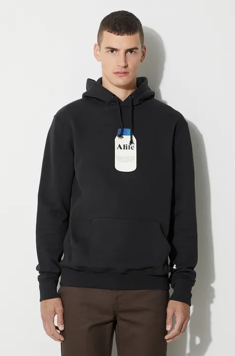 Бавовняна кофта Alife чоловіча колір чорний з капюшоном візерунок Painkiller Hoodie ALIFW20-36 BLACK ALIFW20.36-BLACK