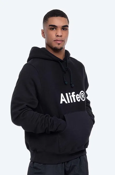 Bavlněná mikina Alife pánská, černá barva, s kapucí, vzorovaná, ALISS20-13 BLACK, ALISS20.13-BLACK