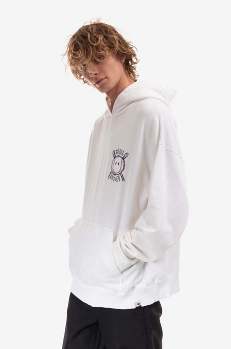 Хлопковая кофта Diadora x Paura Logo Hoodie мужская цвет белый с капюшоном с аппликацией 502.176773-20002