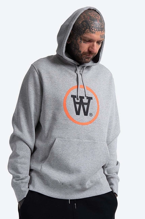 Pamučna dukserica Wood Wood Ian Hoodie GREY MELANGE za muškarce, boja: siva, s kapuljačom, s tiskom, 10135605.2424-GREYMEL