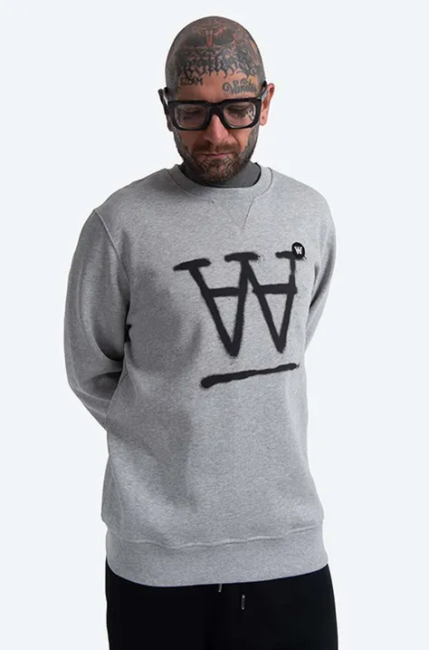Bavlnená mikina Wood Tye Sweatshirt 10135606-2424 GREY MELANGE pánska, šedá farba, s nášivkou