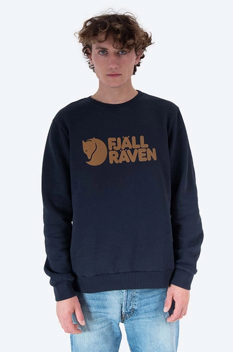 Bombažen pulover Fjallraven Logo Sweater moški, mornarsko modra barva