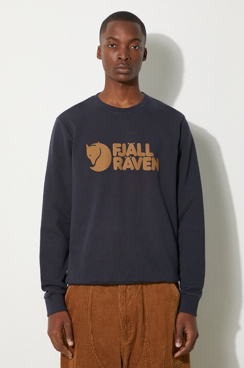 Fjallraven hanorac de bumbac Logo Sweater barbati, culoarea albastru marin, cu imprimeu, F84142