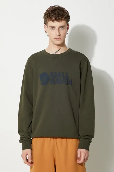 Fjallraven cotton sweatshirt Logo Sweater men's green color