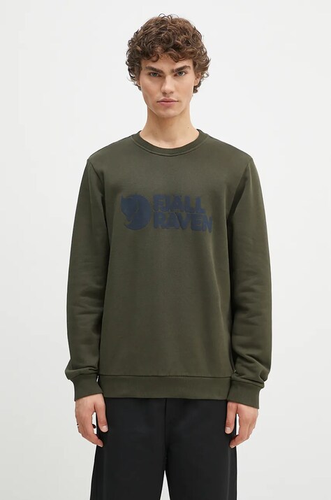 Bavlnená mikina Fjallraven Logo Sweater pánska, zelená farba, s nášivkou, F84142