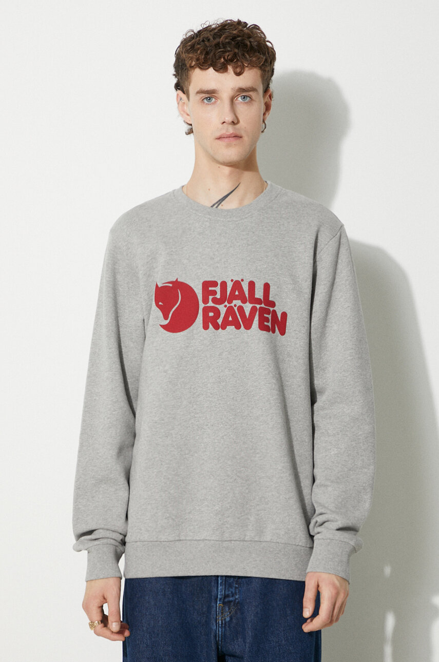 Bavlnená mikina Fjallraven Logo Sweater pánska, šedá farba, s nášivkou, F84142