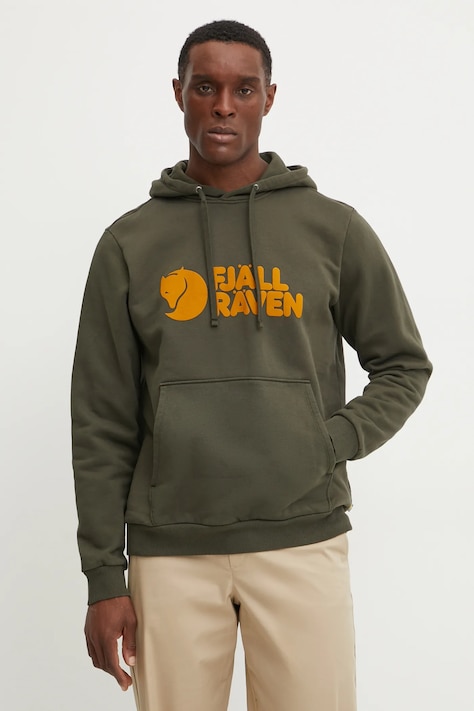 Fjallraven felpa in cotone uomo colore verde con cappuccio