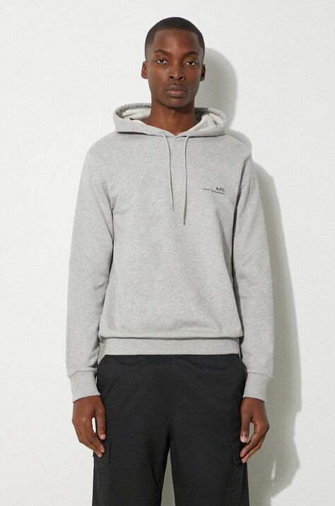 A.P.C. hanorac de bumbac Hoodie Item bărbați, culoarea gri, cu glugă, uni COEAS.H27672-DARKNAVY