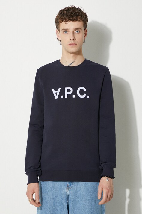 A.P.C. hanorac de bumbac Sweat Vpc bărbați, culoarea bleumarin, cu imprimeu COECQ.H27378-DARKNAVY