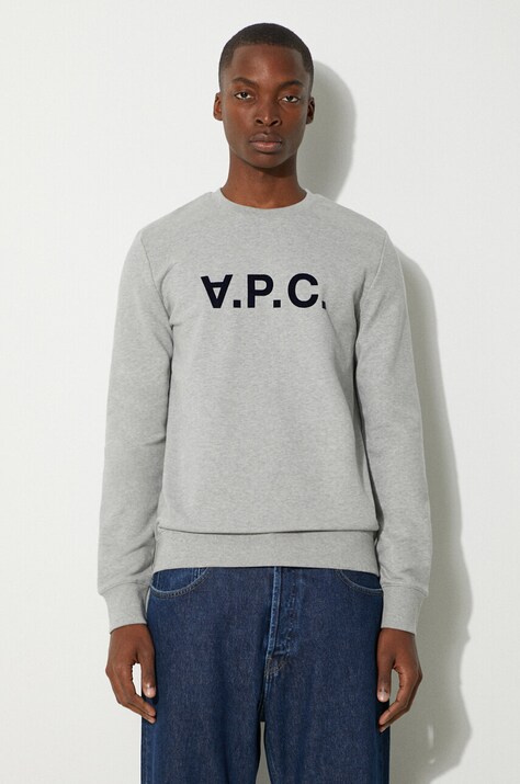 A.P.C. hanorac de bumbac Sweat Vpc bărbați, culoarea gri, cu imprimeu COECQ.H27378-DARKNAVY