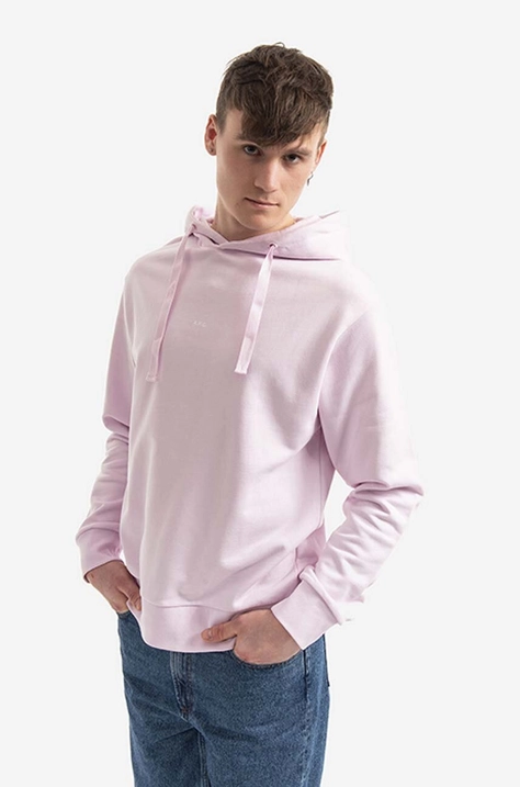 Pamučna dukserica A.P.C. Hoodie Larry za muškarce, boja: ružičasta, s kapuljačom, glatka, COEIP-H27622