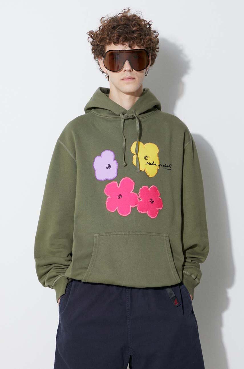 Maharishi cotton sweatshirt x Warhol Flowers men's green color