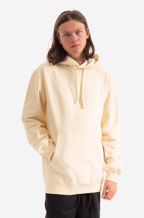 Bavlněná mikina Maharishi Miltype Hooded sweat Organic Sweat 420 9756 ECRU pánská, béžová barva, s kapucí, aplikací