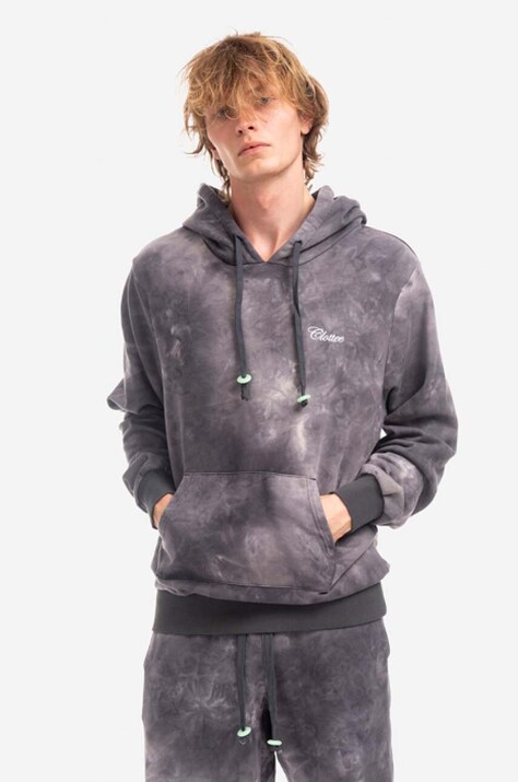 Bavlněná mikina CLOTTEE Script Tie Dye Hoodie pánská, šedá barva, s kapucí, vzorovaná, CTHD3002.GREY-GREY