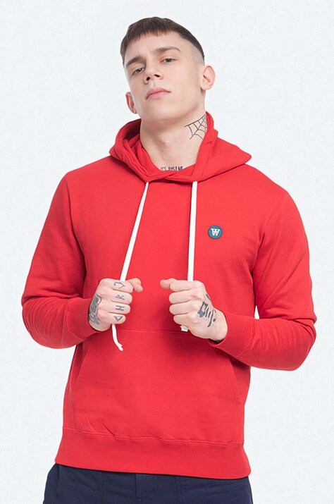 Mikina Wood Wood Bluza Wood Wood pánská, červená barva, s kapucí, hladká, 10845600.2424-RED