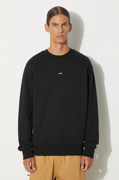 Bavlnená mikina A.P.C. Sweat Steve pánska, čierna farba, s potlačou, COEIP-H27621 BLACK