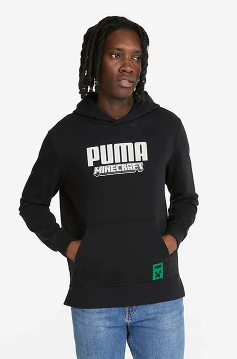 Puma hanorac de bumbac x Minecraft bărbați, culoarea negru, cu glugă, cu imprimeu 534376.01-black