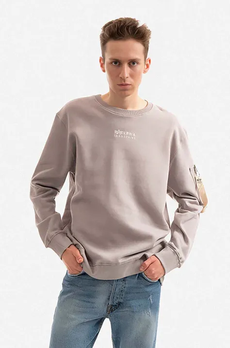 Bombažen pulover Alpha Industries moška, siva barva