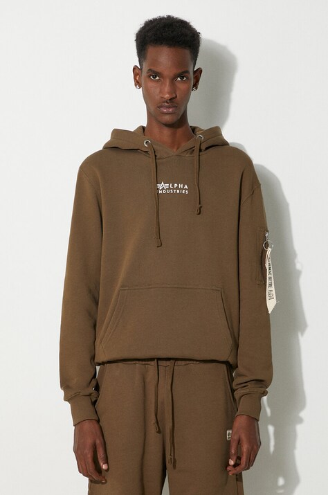 Alpha Industries bluza bawełniana męska kolor zielony z kapturem z aplikacją 118350.629-ZIELONY