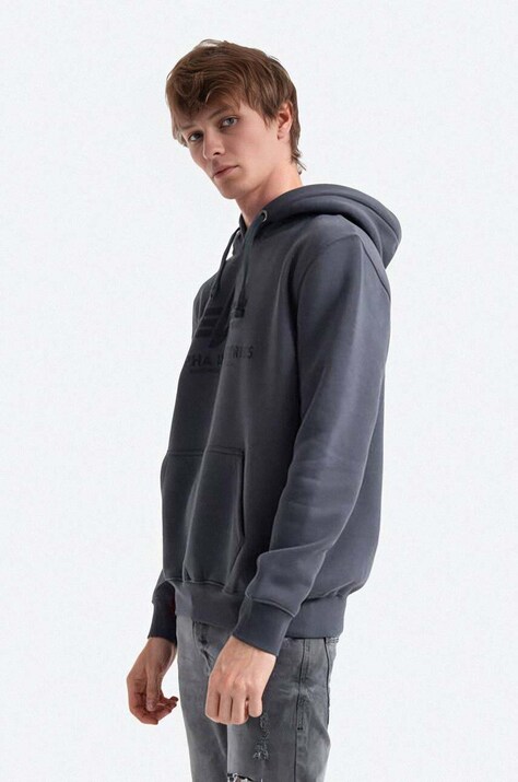 Alpha Industries bluza męska kolor szary z kapturem z nadrukiem 178312.412-GRAFITOWY