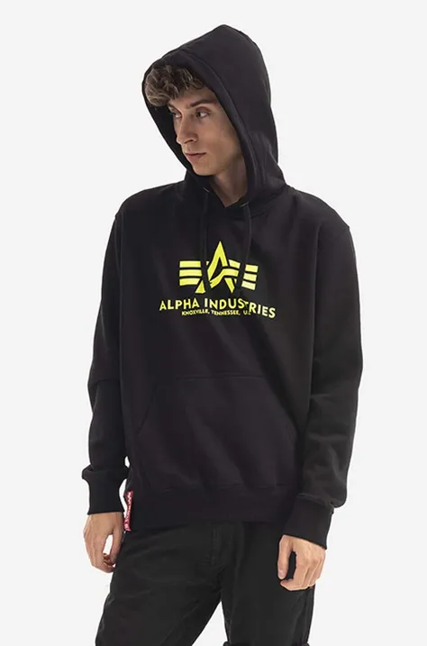 Alpha Industries bluza męska kolor czarny z kapturem z nadrukiem 178312NP.478-CZARNY