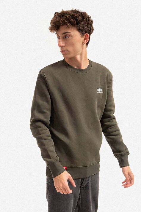 Кофта Alpha Industries Basic Sweater Small Logo мужская цвет зелёный с принтом 188307.142