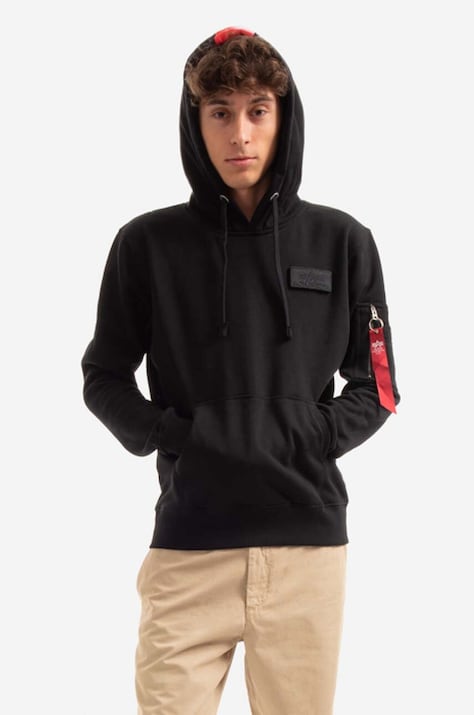 Alpha Industries bluză Red Stripe bărbați, culoarea negru, cu glugă, uni 178314-03