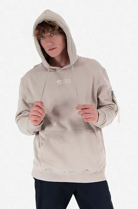 Хлопковая кофта Alpha Industries Organics EMB Hoody мужская цвет серый с капюшоном с аппликацией 118350.627-grey