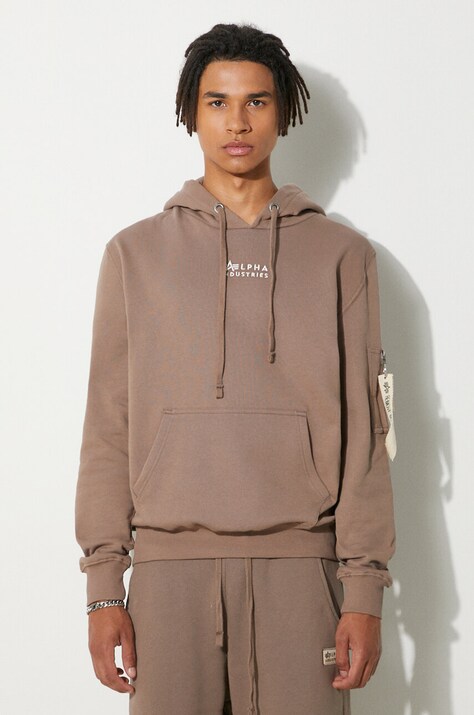 Alpha Industries cotton sweatshirt Organics EMB Hoody men's beige color