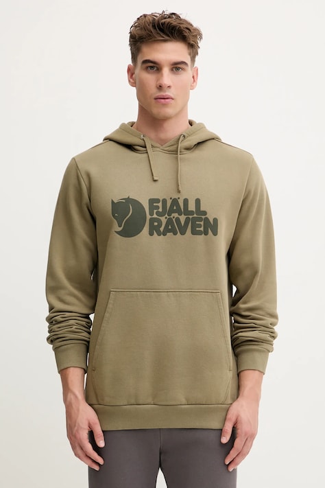 Fjallraven bluza bawełniana Logo Hoodie męska kolor zielony z kapturem z nadrukiem F84144.622-622