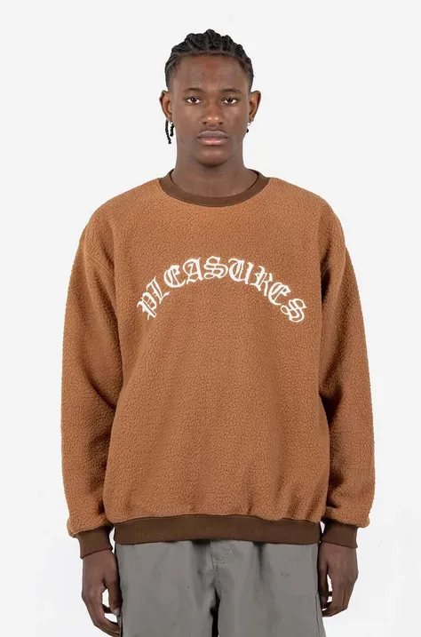 PLEASURES sweatshirt Mars Sherpa Crewneck men's brown color