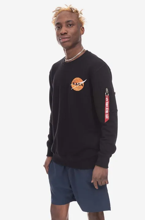 Dukserica Alpha Industries NASA Davinci Sweater za muškarce, boja: crna, s tiskom, 136303.03-black