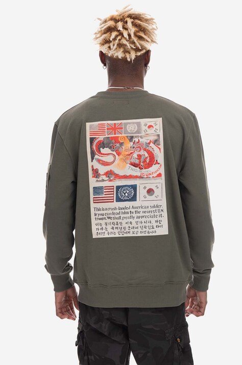 Кофта Alpha Industries Sweats & Hoodys чоловіча колір зелений з аплікацією 136300.142-green