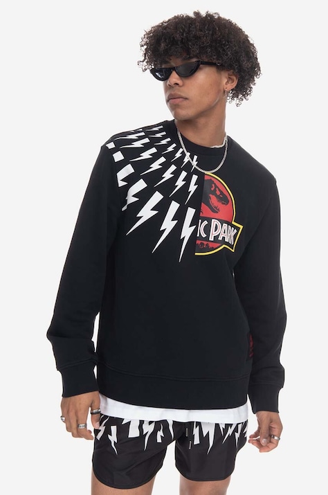 Bavlněná mikina Neil Barett Jurassic Park Sweatshirt PBJS146-U520S 1495 pánská, černá barva, s potiskem