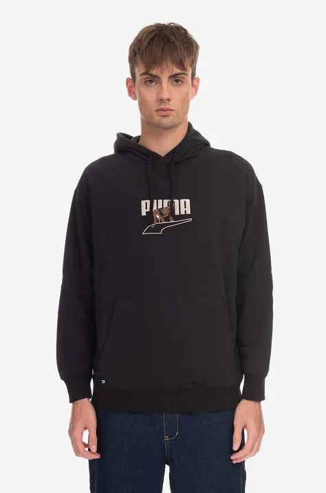 Pamučna dukserica Puma za muškarce, boja: crna, s kapuljačom, s aplikacijom, 538244.01-black