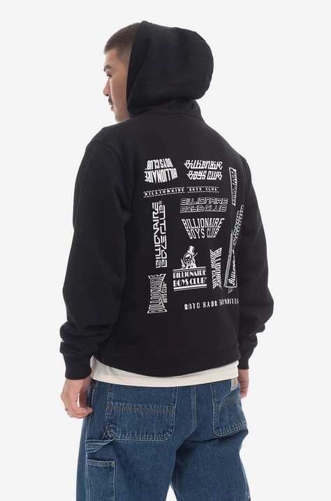 Bavlněná mikina Billionaire Boys Club Signage Popover Hood B23123 BLACK pánská, černá barva, s kapucí, potiskem