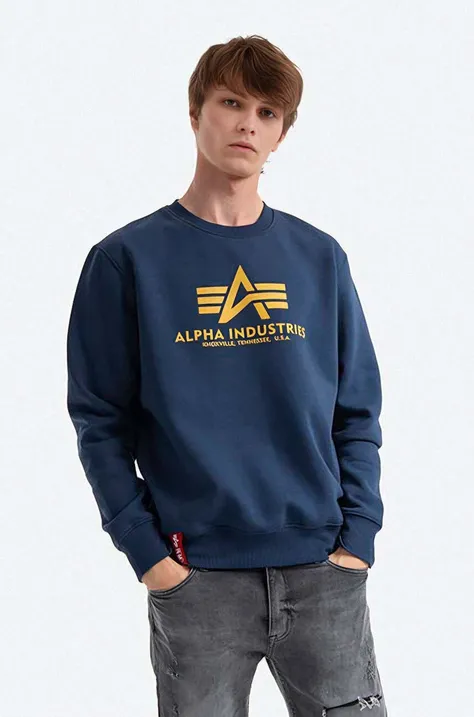 Alpha Industries bluza Basic Sweater męska kolor niebieski z nadrukiem 178302.463