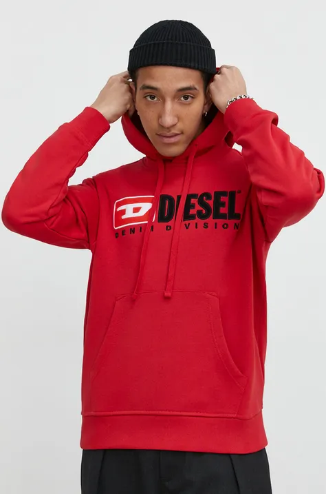 Diesel bluza bawełniana męska kolor czerwony z kapturem z aplikacją