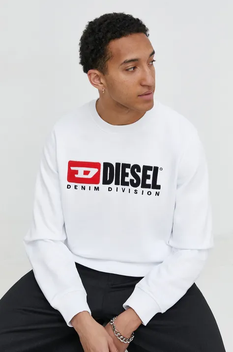 Diesel bluza bawełniana męska kolor biały z aplikacją