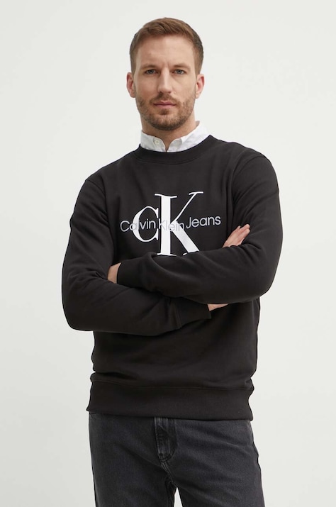 Calvin Klein Jeans hanorac de bumbac barbati, culoarea negru, cu imprimeu, J30J320933
