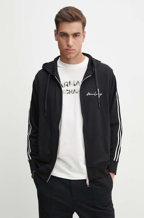 Armani Exchange bluza barbati, culoarea negru, cu glugă, cu imprimeu, 8NZMSH Z9N1Z