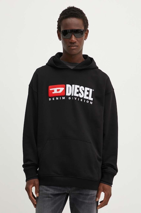 Βαμβακερή μπλούζα Diesel S-BOXT-HOOD-DIV χρώμα: μαύρο, με κουκούλα, A14945.0GEAD