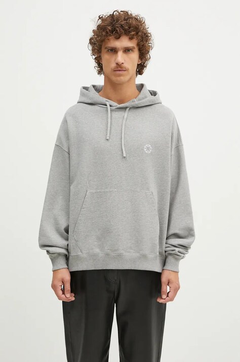 Бавовняна кофта 1017 ALYX 9SM Boxy Pullover Hoodie чоловіча колір сірий з капюшоном з аплікацією AAMSW0248FA01